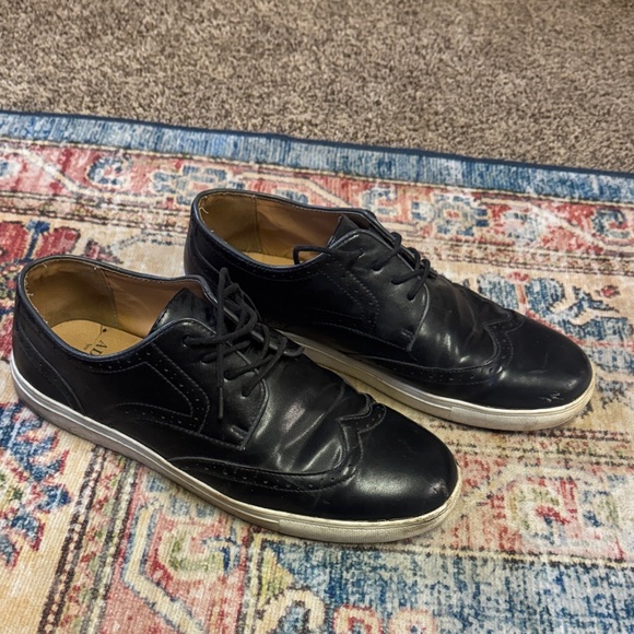 Adolfo Black Leather Oxfords with White Soles - Picture 3 of 5